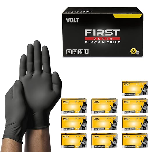 FIRST GLOVE Volt 6 Mil Black Nitrile Disposable Gloves - 1000 Ct. XX-Large - Food Safe Heavy Duty Gloves for Cooking, Cleaning, Industrial & Food Service - Latex Free, Powder Free, Micro-Textured Grip