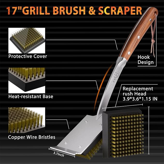 Copper Wire Grill Brush Replacement Head, Grill Cleaning Bristle Brush with 4 Screws, BBQ Cleaning Replacement Brush Head for Gas, Porcelain, Ceramic, Cast Iron, Stainless Steel Grills and More