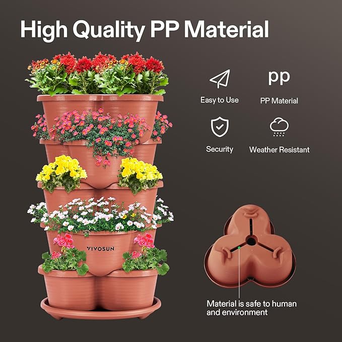 5 Tier Vertical Gardening Stackable Planter and 0.5Gal Handheld Garden Sprayer, 2L Pump Sprayer, 68 Oz Water Spray Bottle with Safety Valve, Adjustable Nozzle, Extended Spray