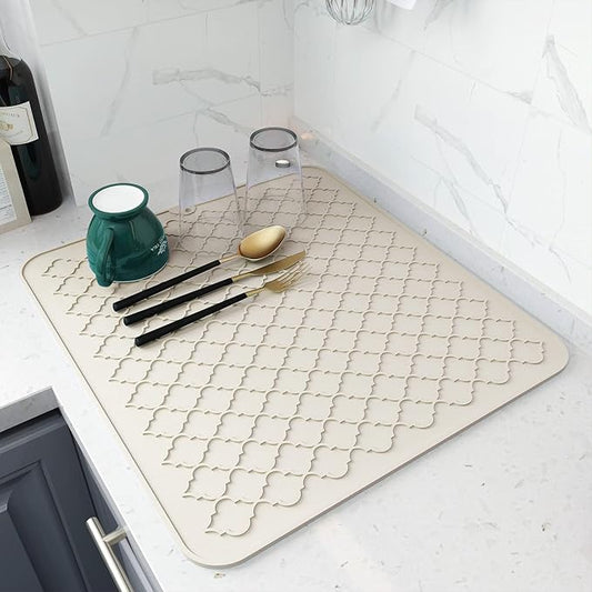 AMOAMI-Dish Drying Mats for Kitchen Counter-Silicone Dish Drying Mat-Kitchen Dish Drying Pad Heat Resistant Mat-Kitchen Gadgets Kitchen Accessories Kitchen Small Appliances(16" x 18", BEIGE)