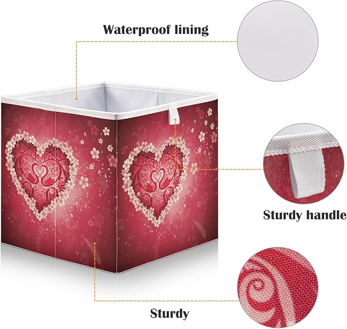 Bolaz Romantic Valentines Day Flowers Closet Organizers Storage Cubes Storage Bins Shelf Baskets Containers for Home Room Office,Rectangle