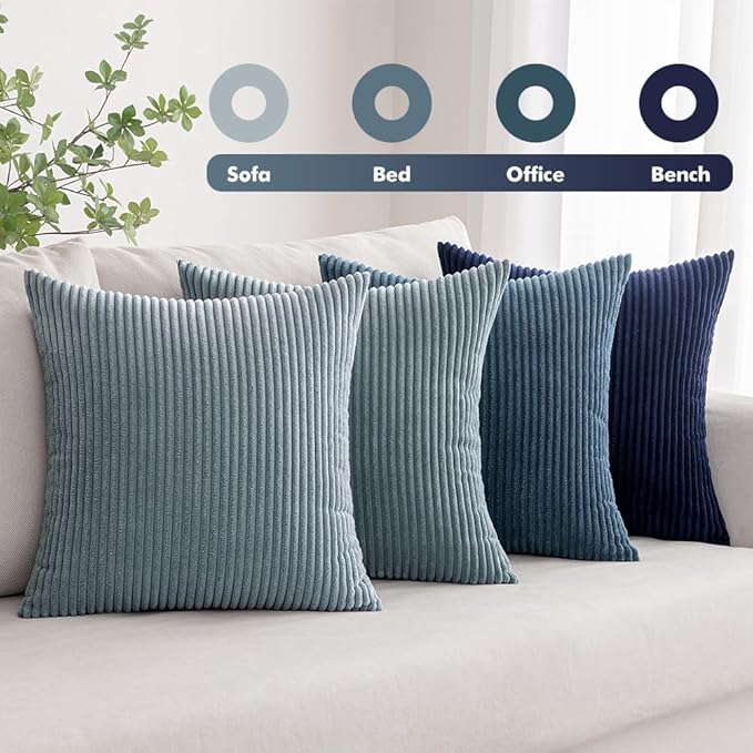 MIULEE Boho Farmhouse Throw Pillow Covers 16x16 Inch Set of 4 Western Neutral Decorative Cushion Covers Soft Modern Coastal Corduroy Spring Decor for Couch Bed Sofa Living Room Dark Blue Navy Series