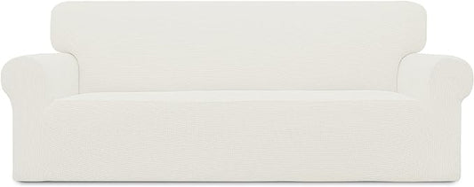Easy-Going Stretch Oversized Sofa Slipcover 1-Piece Sofa Cover Furniture Protector Couch Soft with Elastic Bottom for Kids, Polyester Spandex Jacquard Fabric Small Checks Cream