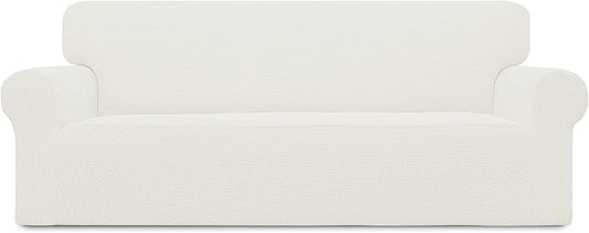 Easy-Going Stretch Sofa Slipcover 1-Piece Sofa Cover Furniture Protector Couch Soft with Elastic Bottom for Kids, Polyester Spandex Jacquard Fabric Small Checks (Sofa, Cream)