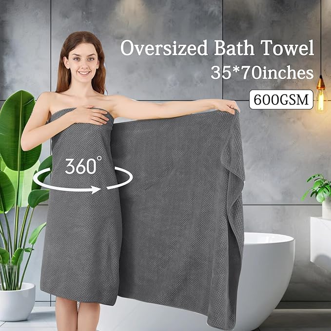 Gray Bath Towels Set 35x70 Inches - Luxury 600 GSM Oversized Bath Sheet Towel,Extra Large Microfiber - Quick Dry,Highly Absorbent,Super Soft Shower Towels Spa Hotel Bathroom Towel Set (4-Pack)