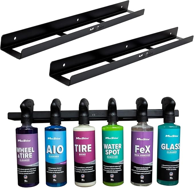 Universal Detailing Spray Bottle Holder (2-Pack) – Wall-Mounted Organizer Rack Holds 8 Spray Bottles – Lightweight, Durable Storage Accessory for Mobile Car Detailing & Garage Use
