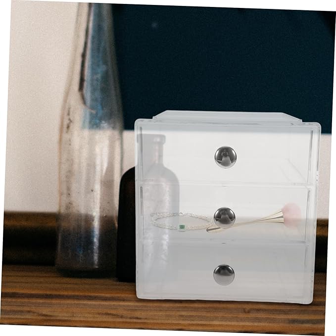 Three-layer Desk Storage Organizer Box Desk Organizer Drawers Transparent Silver Handle