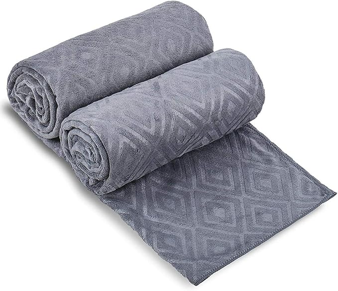 Large Microfiber Bath Towels Set of 2, 30" x 60", Oversized, Soft, Super Absorbent,Fast Drying, Perfect for Shower, Sauna,Gym, Sports,Travel, Fitness, Yoga - Grey Diamond Pattern