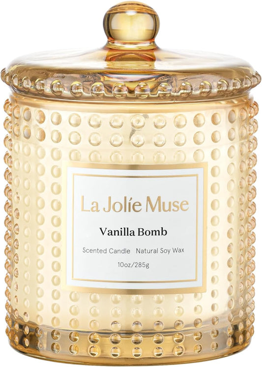 LA JOLIE MUSE Vanilla Bomb Candle –Vanilla, Lemon Zest & Patchouli | 10 oz Natural Soy Wax | 55 Hours Clean Burn | Gift-Ready for Hosts, Gatherings | Elegant Home Décor