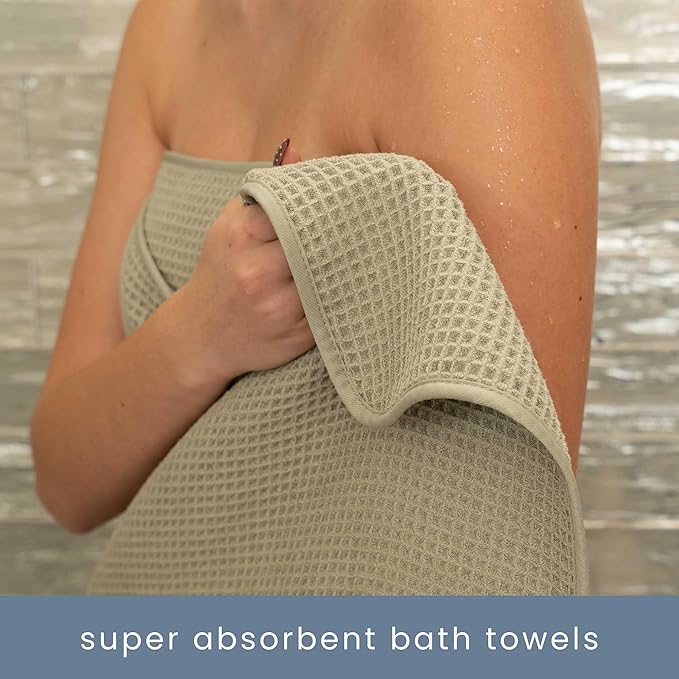 S&T INC. Aura Towel Set, 6 Piece Set, Premium Waffle Weave, Bath Towels, Wash Cloths and Hand Towels for Bathroom, Kitchen, and Home, Absorbent and Fast Drying Microfiber, 420gsm, 6 Pack, Beige