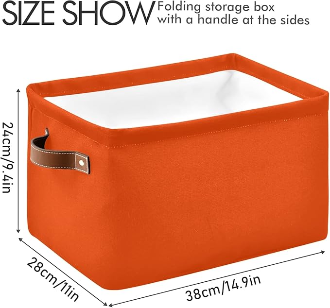 Storage Basket Plain Orange Solid Color Storage Bin Cube with Handles Foldable Storage Baskets for Shelves Living Room Home Decor 1PC