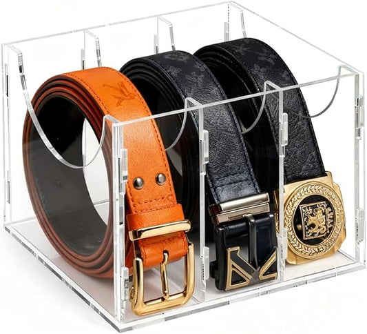 ECOSEAO DIY Belt Organizer, Clear Stackable Belt holder For Closet Drawer Storage - 3 Compartments, Multi-Purpose Display Bins With Inserts For Belts,Ties,Socks