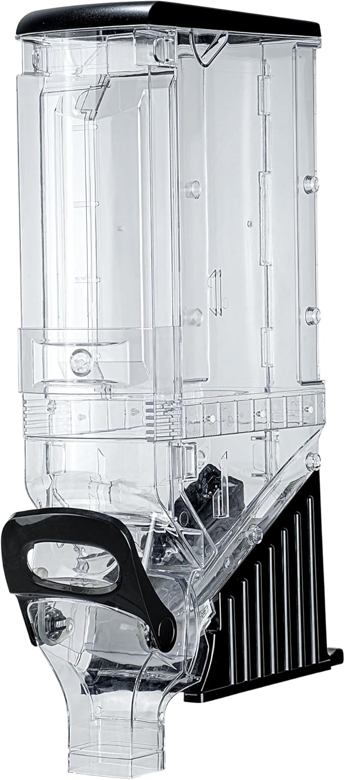 Restaurantware Cereal Dispenser 5 gal Plastic Gravity Bin Candy Dispenser Self-Serve Black Dry Food with Stand for Breakfast Buffet or Hotel Use