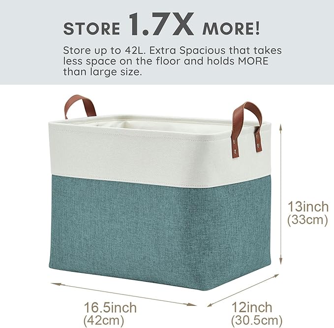 DECOMOMO Extra Large Storage Baskets, Fabric Storage Bins with Handles for Organizing Shelves, Toys, Nursery, Laundry (Green & White, 3pcs)