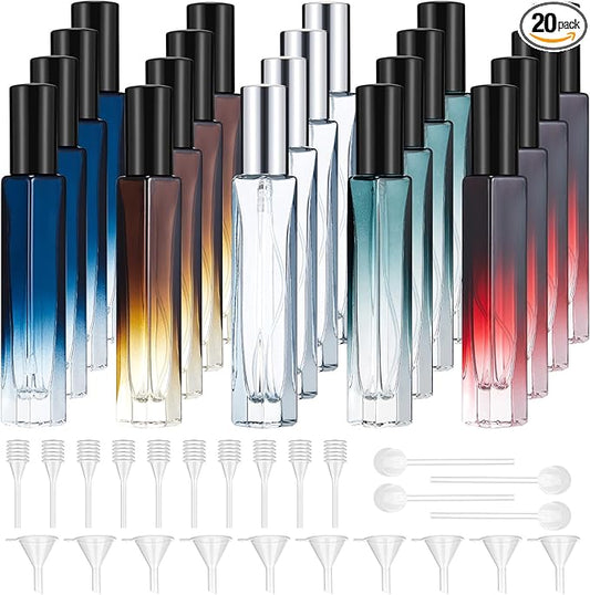Domensi 20 Pcs 10/20/30 ml Perfume Travel Refillable Bottles Glass Spray Bottle Perfume Atomizer for Cologne Dispenser Leak-proof Fragrance Bottles Atomizer Pump Bottle Kit (Assorted Colors)