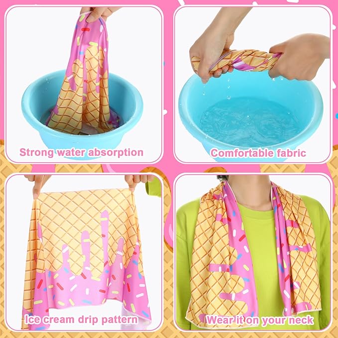 10 Set Baseball Cream Drip Cooling Towels with Bags 40"x12" Ice Cooling Towels Microfiber Sweat Sport Rags Absorbent Chilly Washcloth for Hot Weather Workout Yoga Gym Coach Sport Party Favors