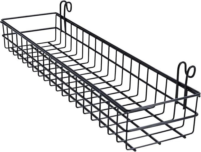 Yaegoo 4 Pcs Metal Grid Wall Baskets with Hooks, Metal Wire Hanging Basket for Home Kitchen, L 15.75 x W 3.94 x H 1.97 Inch, Black