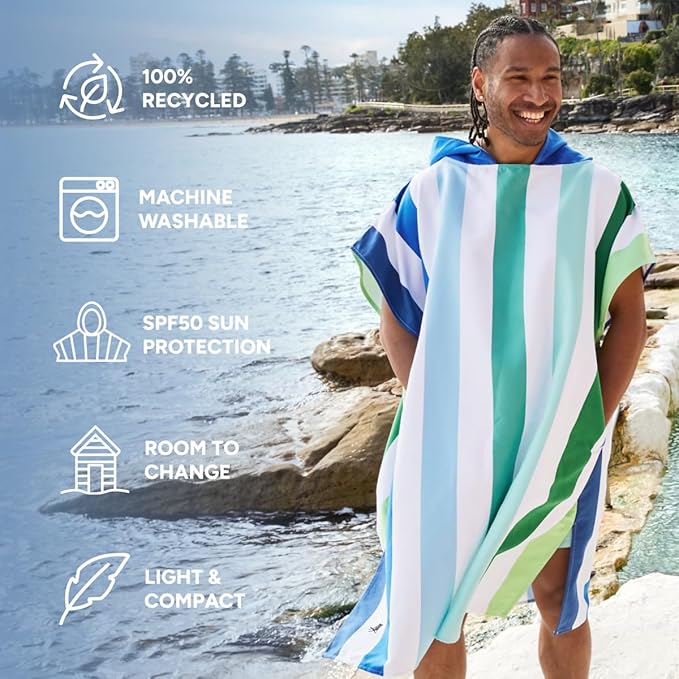Dock & Bay Adult Poncho - Hooded Towel with Deep Pockets, Changing Robe - Quick Dry - Compact, Lightweight - Includes Bag