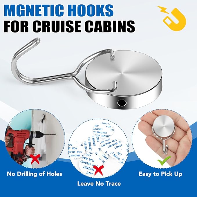 LOVIMAG Cruise Ship Essentials - 80Lbs Swivel Magnetic Hooks, Heavy Duty, School Locker Accessories, Magnetic Hooks for Cruise Cabins, Refrigerator, Hanging, Classroom, Grill, Door - 21 Pack