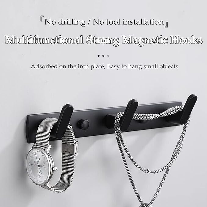 ULIBERMAGNET Magnetic Coat Hooks,Heavy Duty Magnetic Rack,Strong Rubber Magnetic Hanger for Refrigerator,Metal Cabinet,Door,Hanging Coat, Towel, Bag, Scarf, Helmet(Matte Black/3 Hooks)