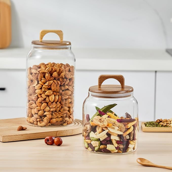 Sweejar Glass Jars for Laundry Room Organization, 90 ounce Laundry Pods Container, Glass Food Storage Jars with Airtight Lid, 2 Pack, Press Lid
