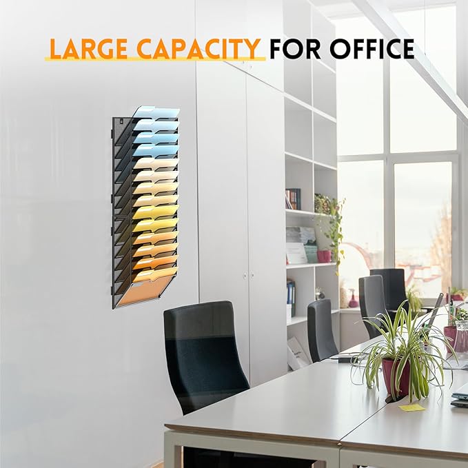 SUPEASY 14-Tier Wall File Organizer Mesh Office Mail Holder, Hanging Wall Organizer Magazine Rack for Office Black