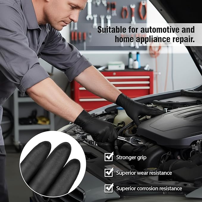 Black Nitrile Gloves HEAVY DUTY 6 mil Disposable Chemical Resistant Latex & Powder Free,Food, Mechanic,Cleaning Gloves