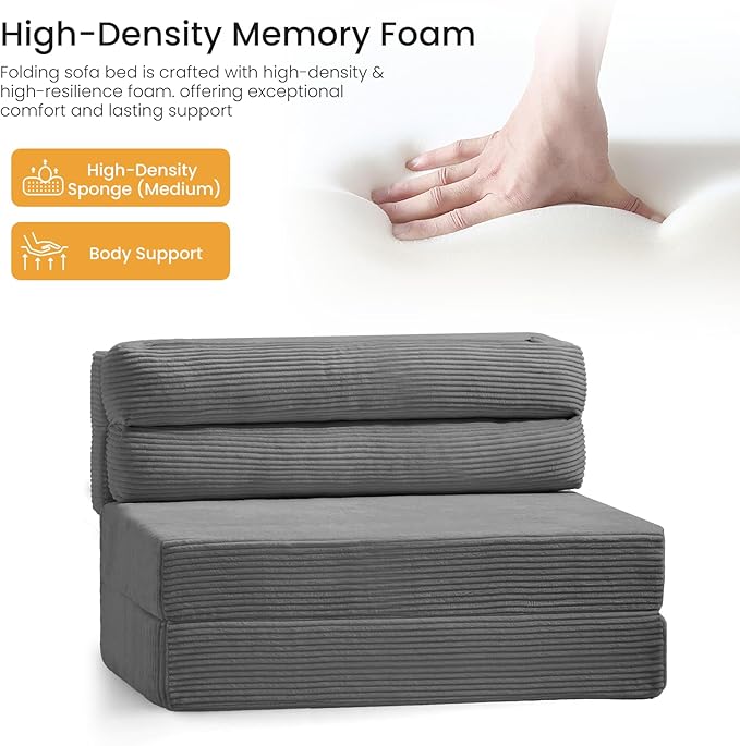 Convertible Sofa Bed with Metal Frame, Boneless Loveseat Sleeper Sofa Futon Sofa Bed Foldable Twin Size Mattress for Living Room, Guest Room