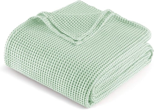 Exclusivo Mezcla 100% Cotton Waffle Weave Throw Blanket, Soft, Lightweight and Breathable Muslin Gauze Blanket for Couch, Sofa, All Season, 50"x70", Sage Green