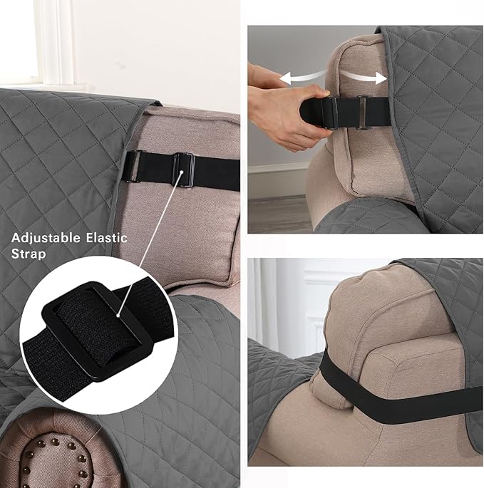 H.VERSAILTEX Loveseat Protector for Dogs/Pets Loveseat Slipcover Quilted Furniture Protector with Non Slip Elastic Strap Water Resistant Loveseats Seat Width to 46"(Loveseat, Charcoal Grey)