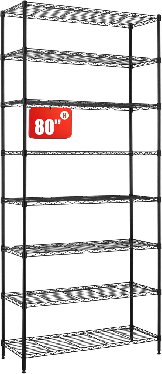 Finnhomy 8-Tier Wire Shelving Unit - Adjustable Steel Rack, 14x36x80 Inches, 8 Metal Shelves for Pantry and Garage Storage - NSF Certified, Black