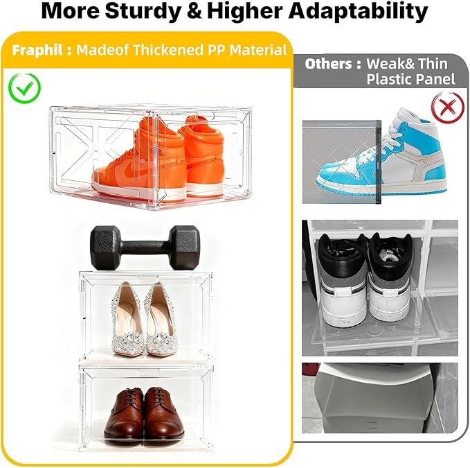 Stackable Clear Green Shoe Boxes 6 Pack with Magnetic Door, Drop Front Sneaker Storage Organizer for Closet, Large Transparent Plastic Shoe Storage Containers