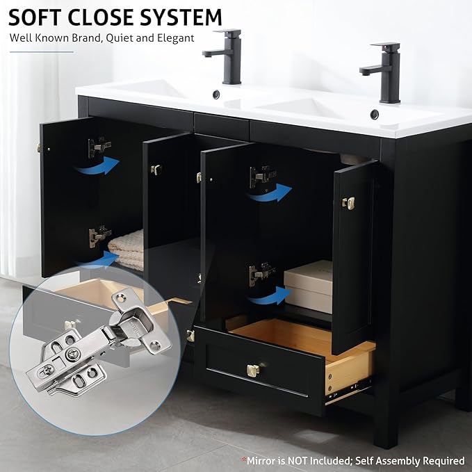 eclife 60" Bathroom Vanities with Sink Combo, Modern Thickened Wood Bathroom Storage Cabinet w/Undermount Double Sink, Matte Black Faucet Drain, Painted Surface, Black