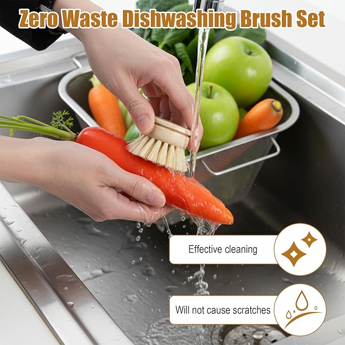 10 Pcs Bamboo Dish Brush Replacement Heads, Bamboo Dish Scrubber Soft Sisal Bristle Scrubber for Kitchen Room Cleaning Supplies