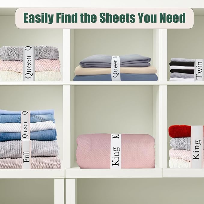 4 Pieces Bed Sheet Organizer Bands, Sheet Organizers and Storage Label Bands, Sheets Organizer for Closet, Sheet Label for Bedding, Sheet Keepers Linen Labels Bedding Bands (Pink, 4Pcs Twin)