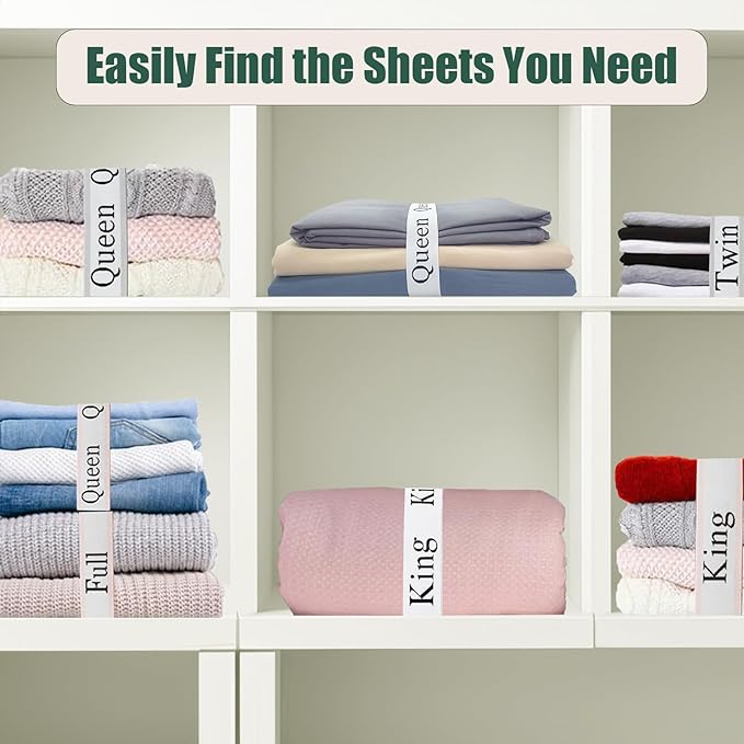 6 Pieces Bed Sheet Organizer Bands, Sheet Organizers and Storage Label Bands, Sheets Organizer for Closet, Sheet Label for Bedding, Sheet Keepers Linen Labels Bedding Bands (Pink, 6Pcs Queen)