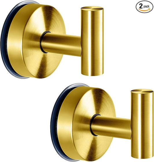 JOMOLA Suction Cup Hooks Stainless Steel Loofah Holder for Shower Bathroom Suction Towel Holder for Inside Shower Coat Hooks Wall Hanger for Door Glass Kitchen Brushed Gold 2Pcs