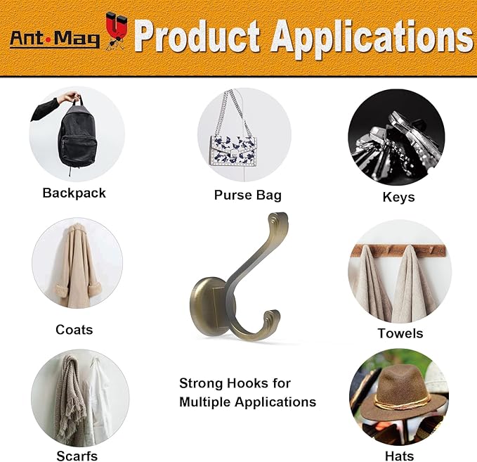 Ant Mag Magnet Hooks Heavy Duty 140lbs Neodymium Magnet Metal Wall Hooks for Hanging Coats Robes Backpacks Bags Hats Keys Mugs Cups Towels Bronze