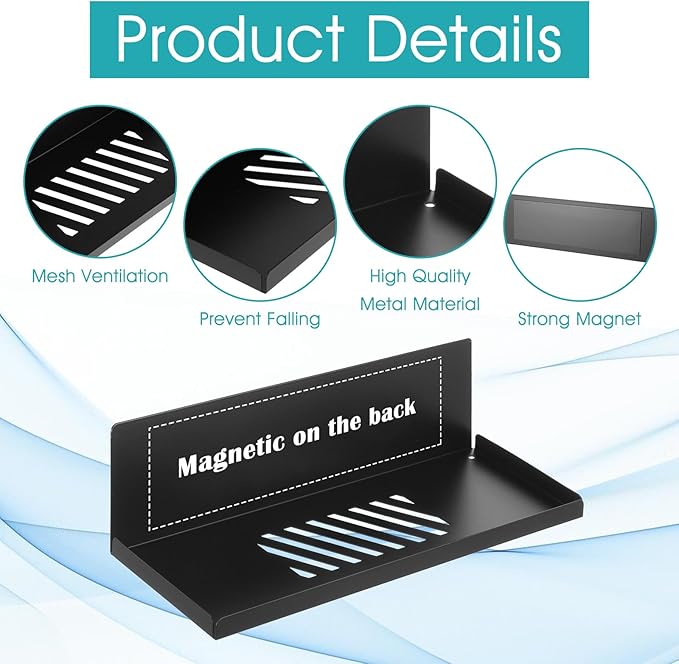 4 Pack Magnetic Pegboard Shelves Wall Organizer Metal Pegboard Shelf Steel Tray Accessories Organizing Tools for Craft Home Kitchen (7.7 x 4.7 x 3.5 Inches, Black)