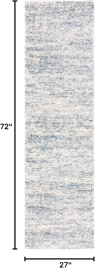SAFAVIEH Berber Shag Collection Runner Rug - 2' x 6', Ivory & Light Aqua, Modern Design, Non-Shedding & Easy Care, 1.2-inch Thick, Ideal for The Living Room, Bedroom, Dining Room (BER563J-26)