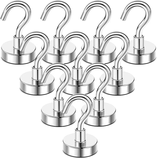 DIYMAG Magnetic Hooks,10pack Magnet Hook Essentials Strong Heavy Duty Magnetic Hooks for Kitchen Refrigerator Hanging Classroom Cruise Cabins Accessories Hooks Silver