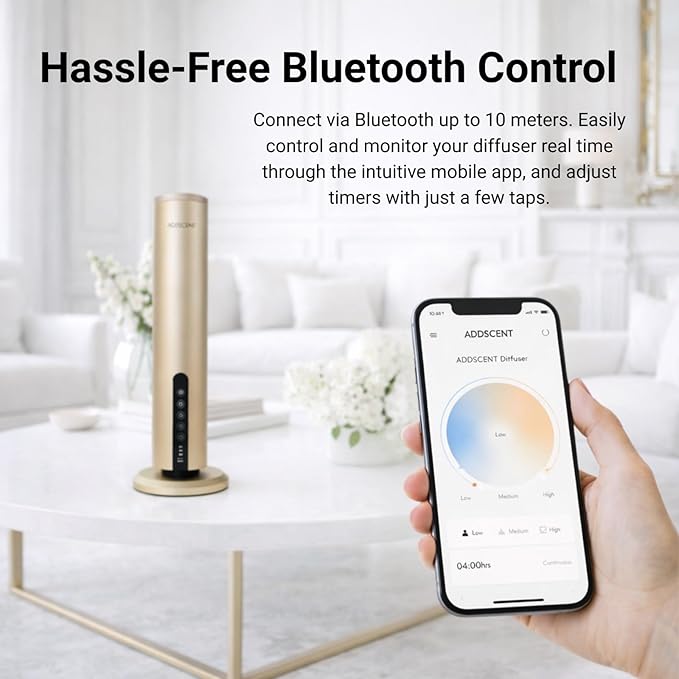 Waterless Fragrance Oil Diffuser Gold, 120ml Smart Timer, Bluetooth & Manual Control, Whisper Quiet Rechargeable Aroma Machine for Home Office Spa Hotel - 1500sqft - Fragrance Not Included