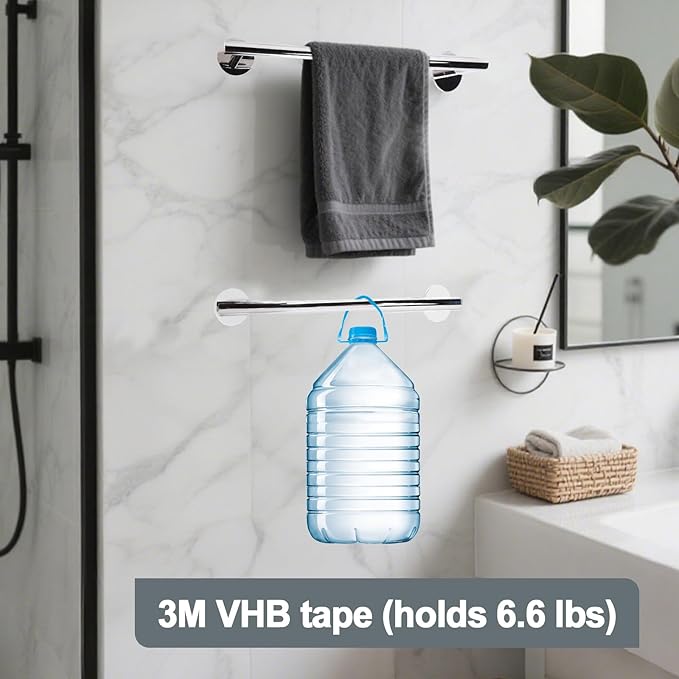 Adhesive Command Strip Towel Rack for Bathroom,16" Chrome Rustproof Towel Holder, Sturdy Towel Bar Wall Mounted, Space-Saving Towel Hanger, Bathroom Accessories, Home Decor, Apparment Essentials
