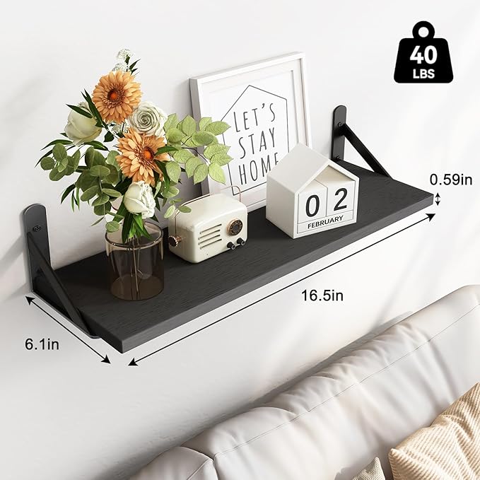 Floating Wall Shelves Set of 3 - Modern Wood Mounted Shelves 16.5"