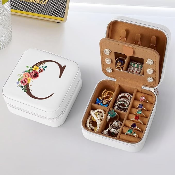 Parima Birthday Gifts for Women - Gift for Granddaughter Niece Personalized Jewelry Box for Women Friends Female Mom Boss Travel Jewelry Case Organizer - Letter C, White