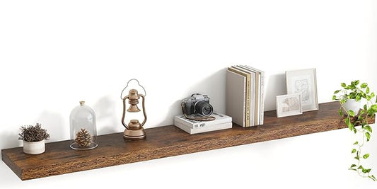 55 Inch Floating Shelves, 8 Inch Deep Floating Shelves for Wall, Hanging Shelf with Invisible Brackets, Deep Shelves for Bathroom, Bedroom, Living Room, Brown, Set of 1