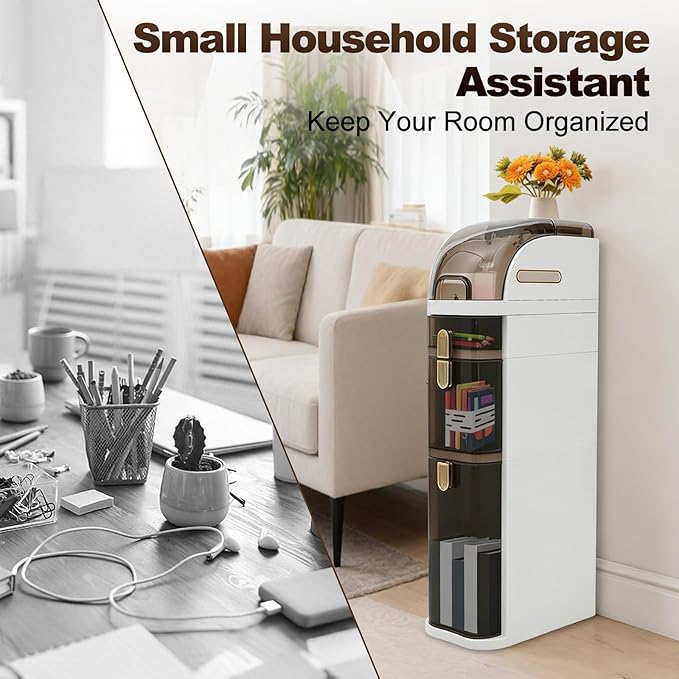 3 Drawers Bathroom Floor Organizer Cabinet,Free Standing Cabinet w/4 Removable Wheels,Narrow Slim Storage Rack for Small Spaces,Bathroom,Kitchen,Laundry