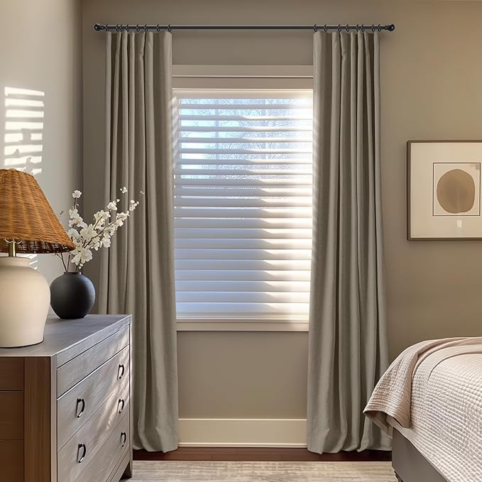 INOVADAY 100% Blackout Curtains for Bedroom, Black Out Curtains 96 Inch Long, Clip Rings Linen Blackout Drapes, Thermal Insulated Room Darkening for Living Room, 2 Panels - Fauxlinen,W50xL96