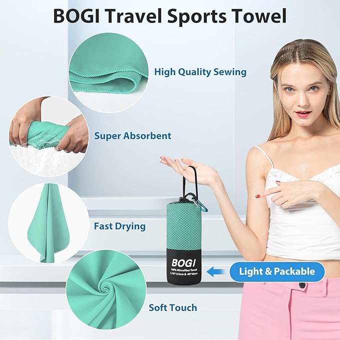 Microfiber Travel Sports Towel-Quick Dry Travel Soft Lightweight Absorbent Compact Sports Towel for Camping Gym Beach Bath Yoga Swimming Backpacking (L:60''x30''+16''x16''-Mint)