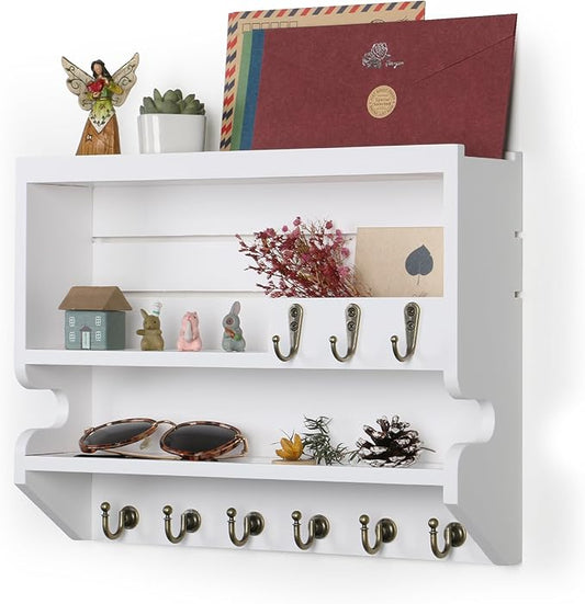 Handcrafted Solid Wood Key Holder for Wall - Artisan Hand-Sprayed Finish & Smooth Edges - Decorative Entryway Organizer, Rustic Wall Mount Key Holder for Home Decor, Sturdy, White